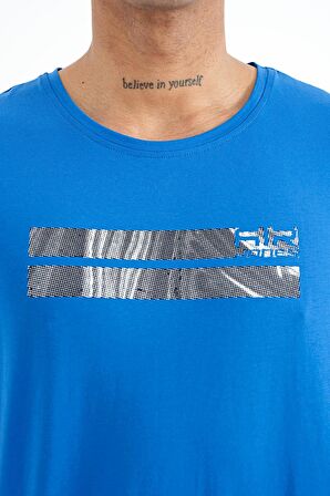 Saks Baskılı Standart Kalıp O Yaka Erkek T-Shirt - 88204 | XXL
