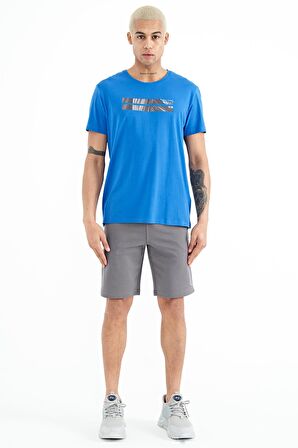 Saks Baskılı Standart Kalıp O Yaka Erkek T-Shirt - 88204 | XXL