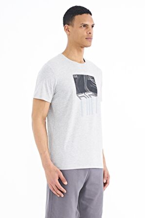 Gri Melanj Ön Baskı Detaylı Standart Kalıp O Yaka Erkek T-Shirt - 88202 | XXL