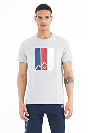 Gri Melanj Baskı Detaylı O Yaka Standart Kalıp Erkek T-shirt - 88211 | S