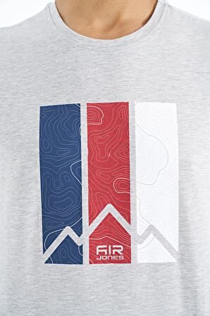 Gri Melanj Baskı Detaylı O Yaka Standart Kalıp Erkek T-shirt - 88211 | S