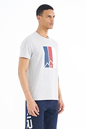 Gri Melanj Baskı Detaylı O Yaka Standart Kalıp Erkek T-shirt - 88211 | S