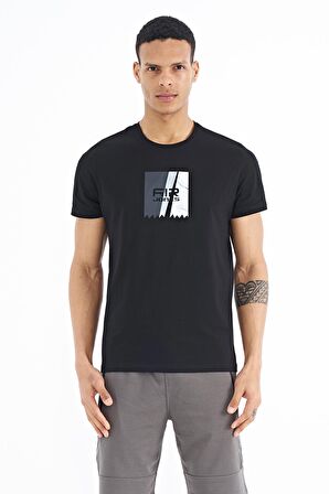 Siyah Ön Baskı Detaylı Standart Kalıp O Yaka Erkek T-Shirt - 88219 | XXL