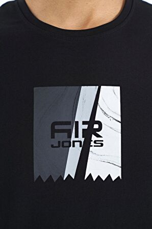 Siyah Ön Baskı Detaylı Standart Kalıp O Yaka Erkek T-Shirt - 88219 | XXL