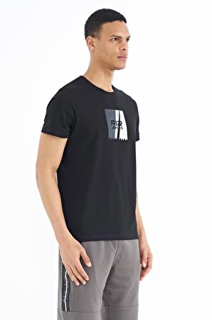 Siyah Ön Baskı Detaylı Standart Kalıp O Yaka Erkek T-Shirt - 88219 | XXL