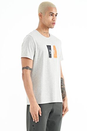 Gri Melanj Ön Baskı Detaylı Standart Kalıp O Yaka Erkek T-Shirt - 88219 | XXL