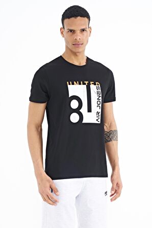 Siyah Ön Baskılı O Yaka Standart Kalıp Erkek T-Shirt - 88220 | XXL