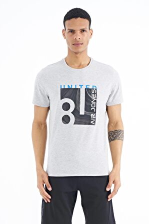 Gri Melanj Ön Baskılı O Yaka Standart Kalıp Erkek T-Shirt - 88220 | S