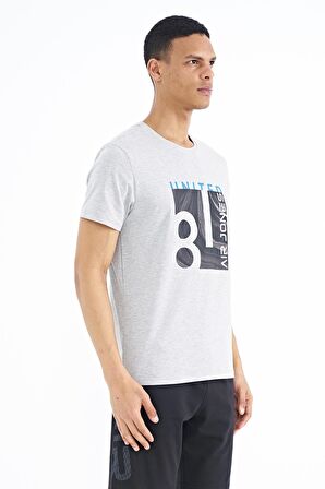 Gri Melanj Ön Baskılı O Yaka Standart Kalıp Erkek T-Shirt - 88220 | S