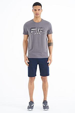 Koyu Gri Yazı Baskılı Standart Kalıp O Yaka Erkek T-Shirt - 88226 | S