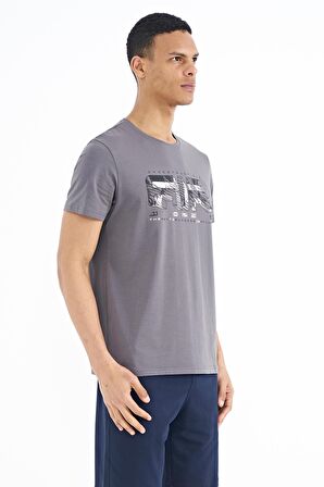 Koyu Gri Yazı Baskılı Standart Kalıp O Yaka Erkek T-Shirt - 88226 | S