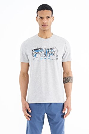 Gri Melanj Yazı Baskılı Standart Kalıp O Yaka Erkek T-Shirt - 88226 | S