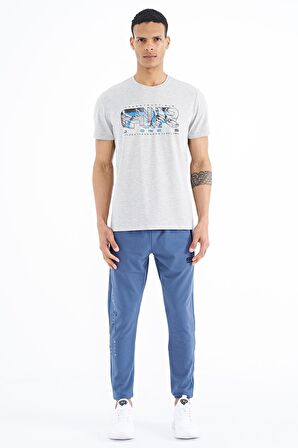 Gri Melanj Yazı Baskılı Standart Kalıp O Yaka Erkek T-Shirt - 88226 | S
