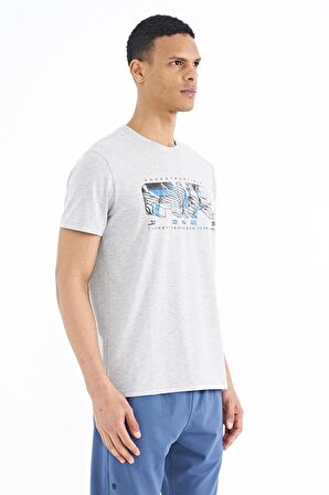 Gri Melanj Yazı Baskılı Standart Kalıp O Yaka Erkek T-Shirt - 88226 | S