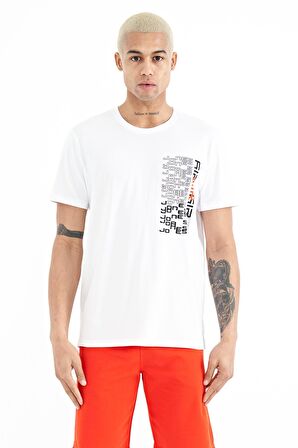 Beyaz Minimal Yazı Baskılı O Yaka Standart Kalıp Erkek T-Shirt - 88208 | L