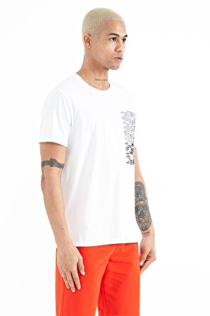 Beyaz Minimal Yazı Baskılı O Yaka Standart Kalıp Erkek T-Shirt - 88208 | L