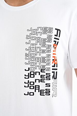 Beyaz Minimal Yazı Baskılı O Yaka Standart Kalıp Erkek T-Shirt - 88208 | XXL