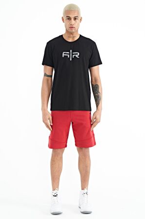 Siyah Yazı Baskılı O Yaka Standart Kalıp Erkek T-Shirt - 88206 | L