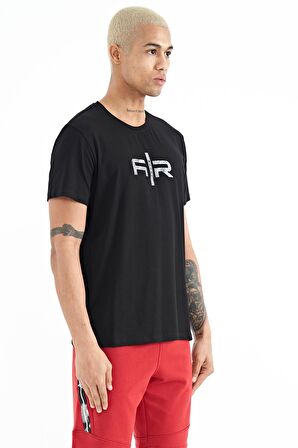 Siyah Yazı Baskılı O Yaka Standart Kalıp Erkek T-Shirt - 88206 | L