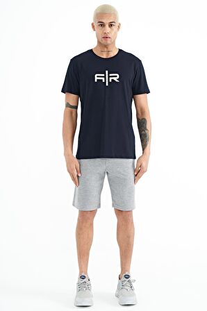 Lacivert Yazı Baskılı O Yaka Standart Kalıp Erkek T-Shirt - 88206 | M