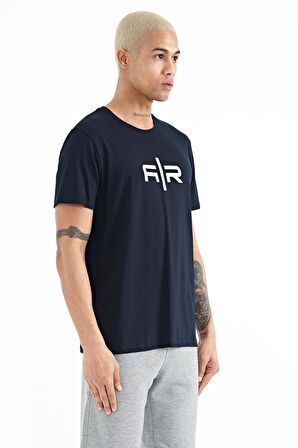 Lacivert Yazı Baskılı O Yaka Standart Kalıp Erkek T-Shirt - 88206 | M