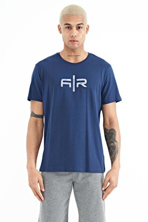 İndigo Yazı Baskılı O Yaka Standart Kalıp Erkek T-Shirt - 88206 | XL