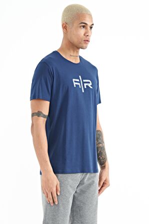 İndigo Yazı Baskılı O Yaka Standart Kalıp Erkek T-Shirt - 88206 | XL