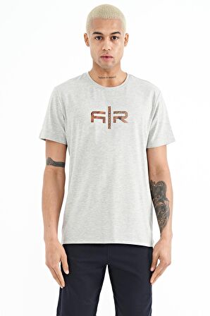 Gri Melanj Yazı Baskılı O Yaka Standart Kalıp Erkek T-Shirt - 88206 | L