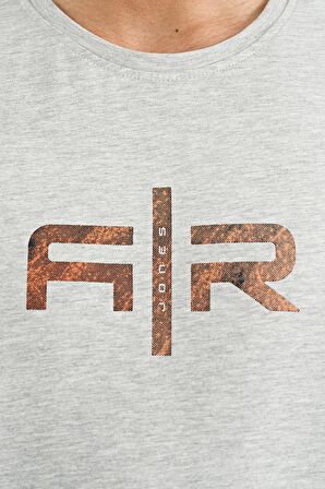 Gri Melanj Yazı Baskılı O Yaka Standart Kalıp Erkek T-Shirt - 88206 | L