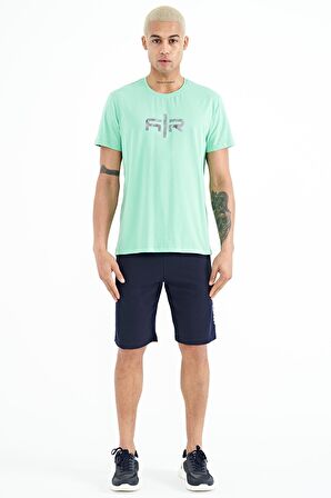 Su Yeşili Yazı Baskılı O Yaka Standart Kalıp Erkek T-Shirt - 88206 | L