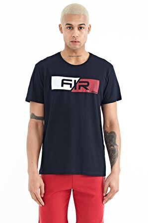 Lacivert Baskı Detaylı O Yaka Standart Kalıp Erkek T-Shirt - 88205 | M
