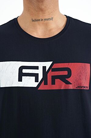 Lacivert Baskı Detaylı O Yaka Standart Kalıp Erkek T-Shirt - 88205 | M