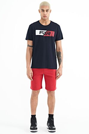 Lacivert Baskı Detaylı O Yaka Standart Kalıp Erkek T-Shirt - 88205 | M