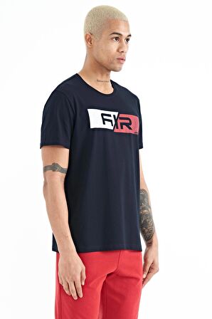 Lacivert Baskı Detaylı O Yaka Standart Kalıp Erkek T-Shirt - 88205 | M