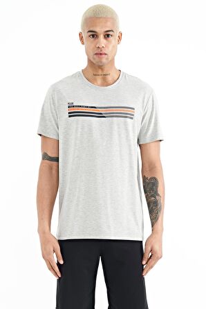 Gri Melanj Baskı Detaylı O Yaka Standart Kalıp Erkek T-Shirt - 88229 | L