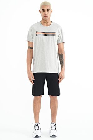 Gri Melanj Baskı Detaylı O Yaka Standart Kalıp Erkek T-Shirt - 88229 | L
