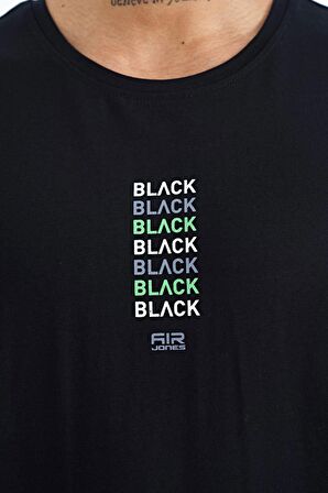 Lacivert Minimal Yazı Baskılı O Yaka Standart Kalıp Erkek T-Shirt - 88227 | M