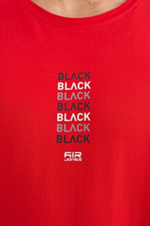 Kırmızı Minimal Yazı Baskılı O Yaka Standart Kalıp Erkek T-Shirt - 88227 | XXL