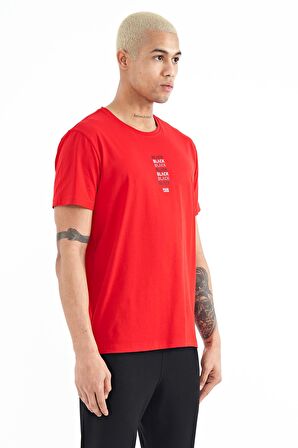 Kırmızı Minimal Yazı Baskılı O Yaka Standart Kalıp Erkek T-Shirt - 88227 | XXL