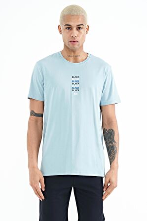 Açık Mavi Minimal Yazı Baskılı O Yaka Standart Kalıp Erkek T-Shirt - 88227 | M