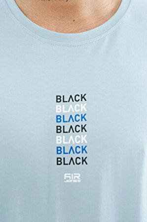 Açık Mavi Minimal Yazı Baskılı O Yaka Standart Kalıp Erkek T-Shirt - 88227 | M
