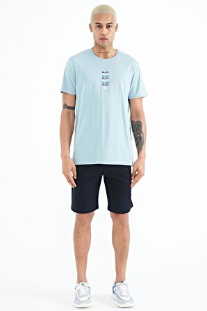 Açık Mavi Minimal Yazı Baskılı O Yaka Standart Kalıp Erkek T-Shirt - 88227 | M
