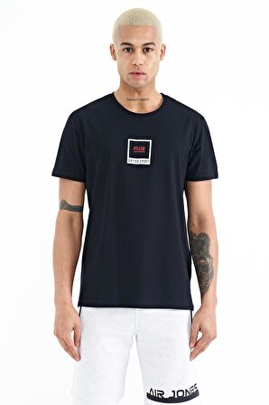 Lacivert Minimal Basklı Detaylı O Yaka Standart Kalıp Erkek T-Shirt - 88230 | M