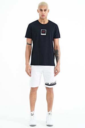 Lacivert Minimal Basklı Detaylı O Yaka Standart Kalıp Erkek T-Shirt - 88230 | M