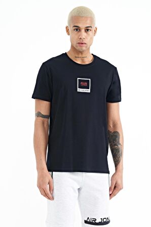 Lacivert Minimal Basklı Detaylı O Yaka Standart Kalıp Erkek T-Shirt - 88230 | M