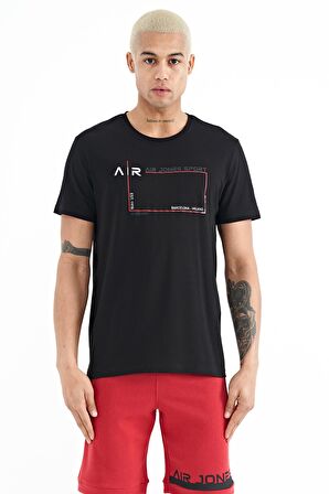 Siyah Yazı Baskılı Standart Kalıp O Yaka Erkek T-Shirt - 88228 | XXL