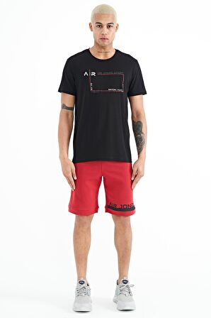 Siyah Yazı Baskılı Standart Kalıp O Yaka Erkek T-Shirt - 88228 | XXL