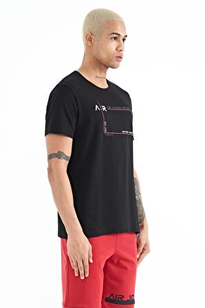 Siyah Yazı Baskılı Standart Kalıp O Yaka Erkek T-Shirt - 88228 | XXL