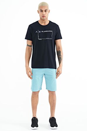 Lacivert Yazı Baskılı Standart Kalıp O Yaka Erkek T-Shirt - 88228 | L