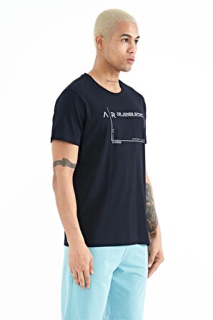 Lacivert Yazı Baskılı Standart Kalıp O Yaka Erkek T-Shirt - 88228 | L
